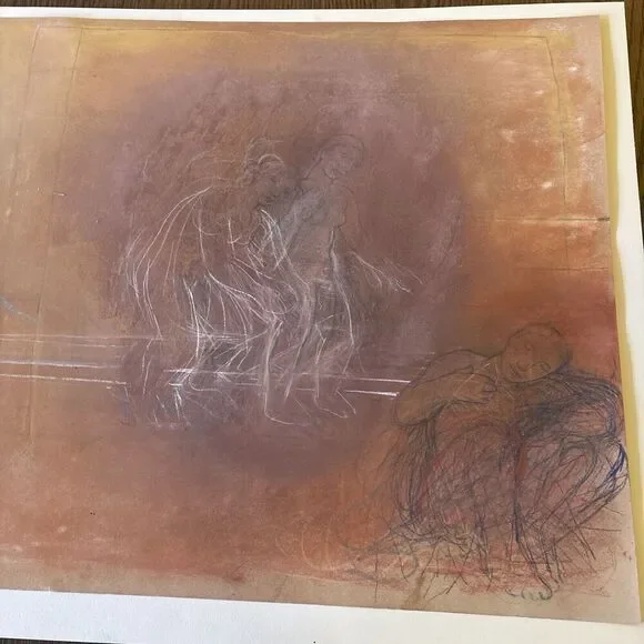 Signed 1987 MARIA SCOTTI: STUDY WITH THREE WOMEN Pastel / Graphite On Paper